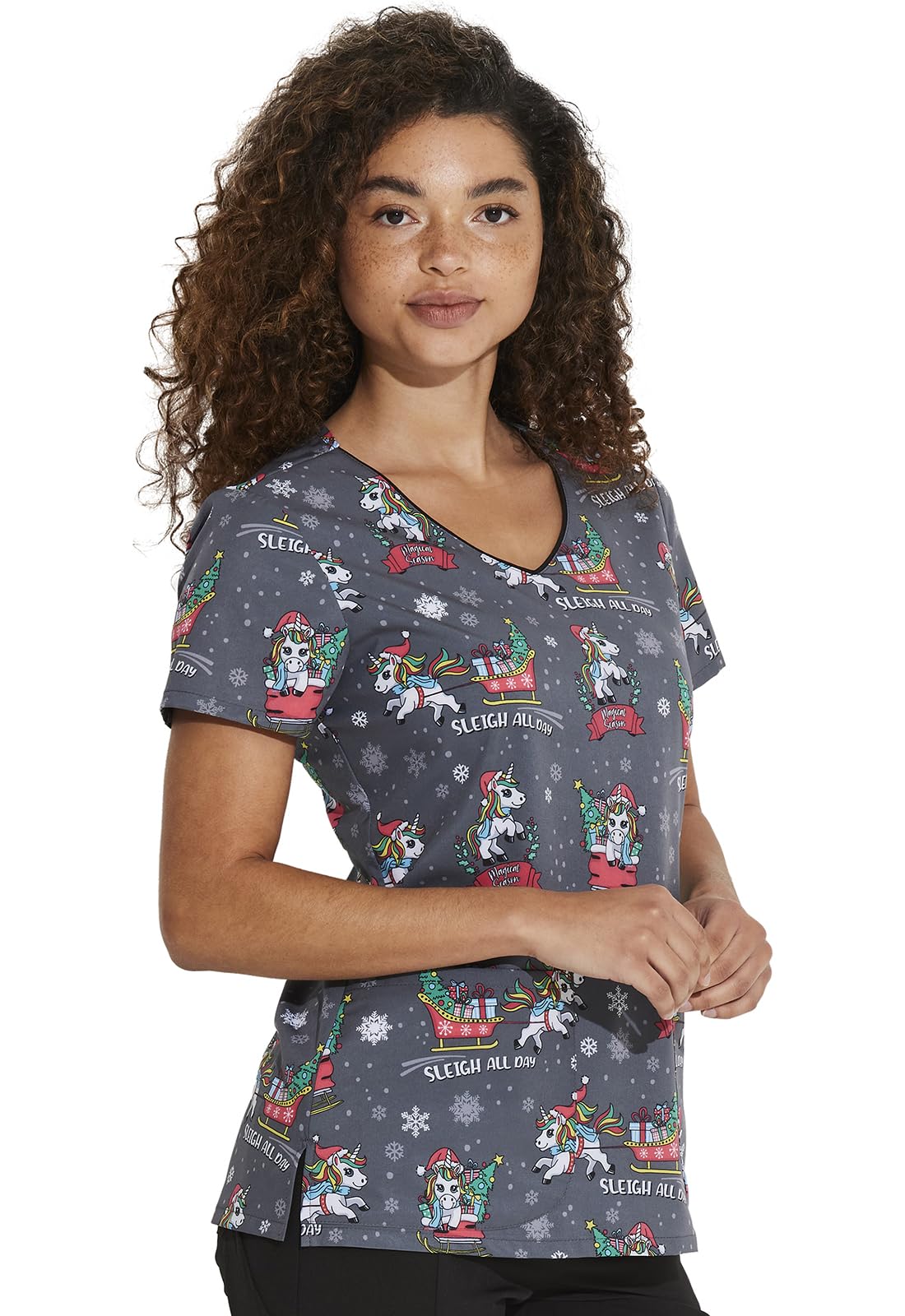Dickies EDS Women Scrubs Top V-Neck Print DK852 - Image 3